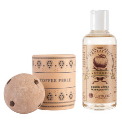 Deluxe Massageöl mit Bratapfel Duft (100 ml) & Badebombe "Toffee Perle"