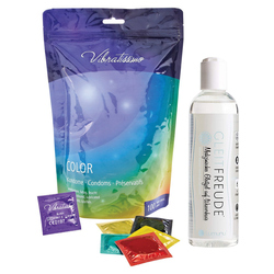 Deluxe Kondom Bundle inkl. 100er Pack Vibratissimo Color Kondome & Aqua Gleitgel Gleitfreude (250ml)